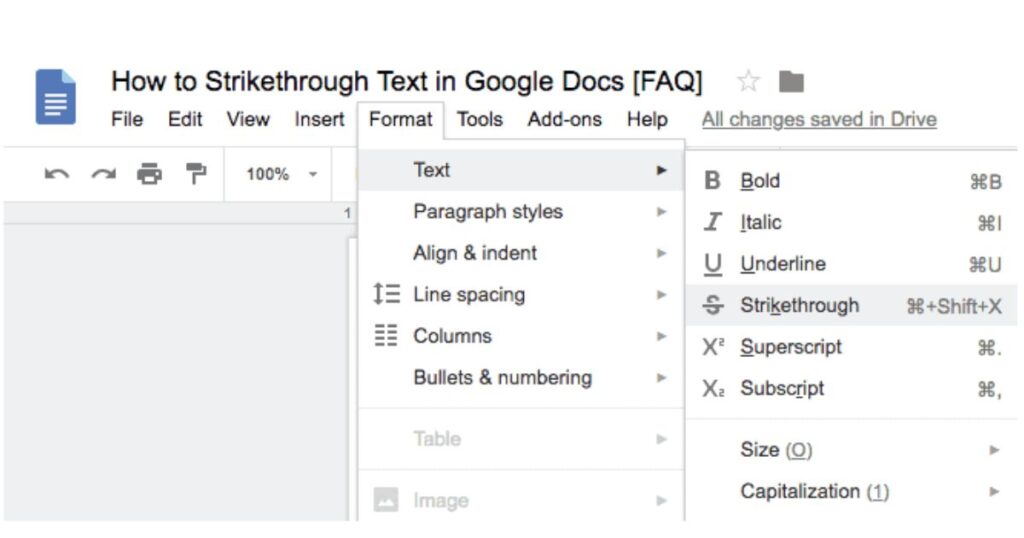How to strikethrough text in Google Docs